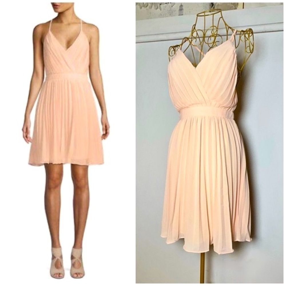 NWT Endless Rose Revolve V-Neck Pleated Mini Dress with Braided Back Straps, XS